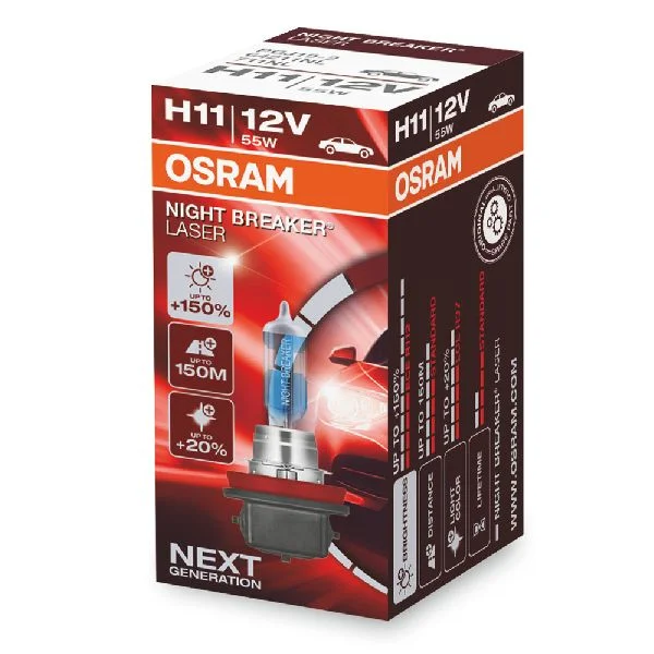 Лампа галогенная H11 OSRAM Night Breaker Laser +150% 12В, 55Вт PGJ19-2