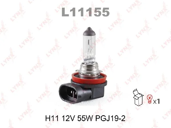 Лампа галогенная H11 LYNXauto 12В, 55Вт 3000-3700К (тёплый белый) PGJ19-2