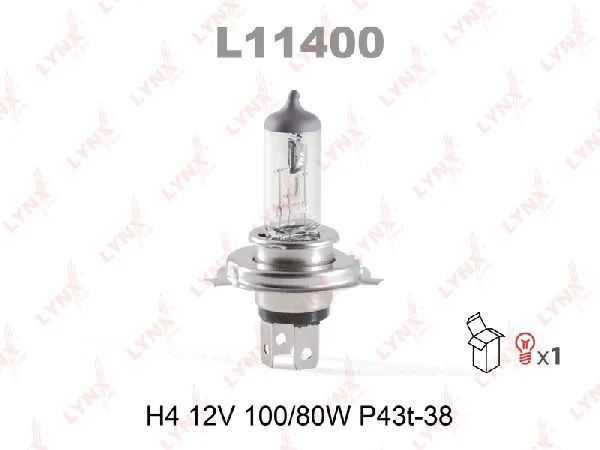 Лампа галогенная H4 LYNX auto 12В, 100/80Вт 3000-3700К (тёплый белый) P43t