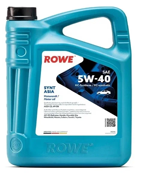 Масло моторное ROWE HIGHTEC SYNT ASIA 5W40, API SN/CF-4, ACEA C3, 4 л 20246004099