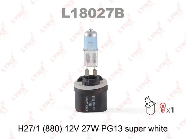 Лампа галогенная H27W/1 LYNX auto Super White 12В, 27Вт от 3800К (холодный белый) PG13