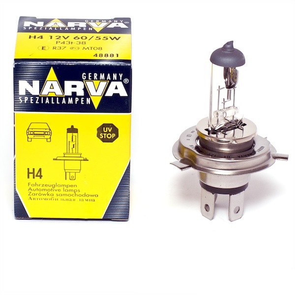 Лампа галогенная H4 NARVA 12В, 60/55Вт 3000-3700К (тёплый белый) P43t 48881