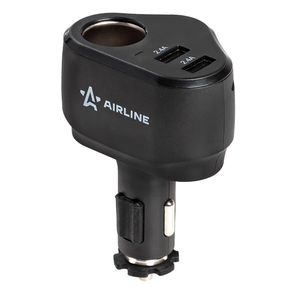 Разветвитель прикуривателя 1 гнездо 2xUSB 2.4A AIRLINE AEBD070