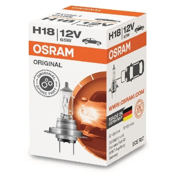 Лампа галогенная H18 OSRAM Original 12В, 65Вт 3000-3700К (тёплый белый) PY26d-1