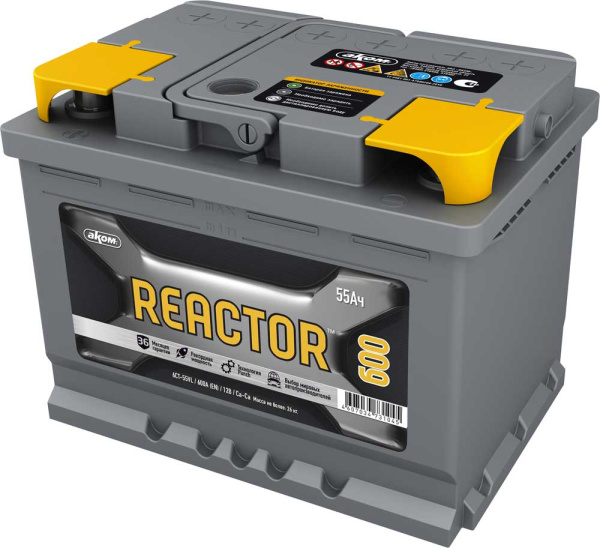 Аккумулятор АКОМ Reactor L2 [242x175x190 мм], 55А-ч, 600А, 0 (обратная), 12В 55E600A