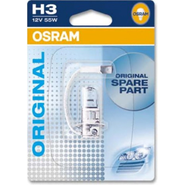 Лампа галогенная H3 OSRAM Original (блистер) 12В, 55Вт 3000-3700К (тёплый белый) PK22s 6415101B