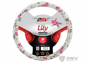 Оплетка руля M PSV Lily цветы бело-розовая 118515