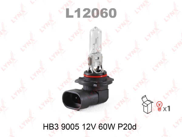 Лампа галогенная HB3 LYNXauto 12В, 60Вт 3000-3700К (тёплый белый) P20d L12060