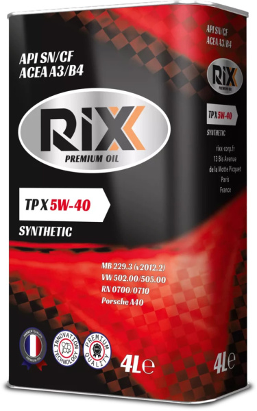 Масло моторное RIXX TP X 5W40, API SN/CF-4, 4 л RX0007TPX