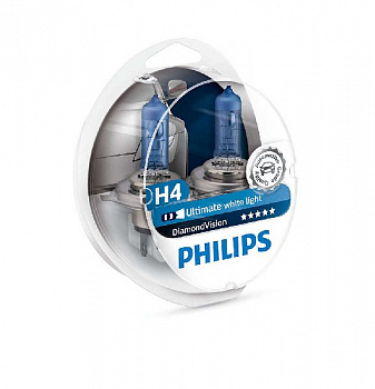 Лампа галогенная H4 PHILIPS 12В, 60/55Вт от 3800К (холодный белый) P43t 12342DVS2