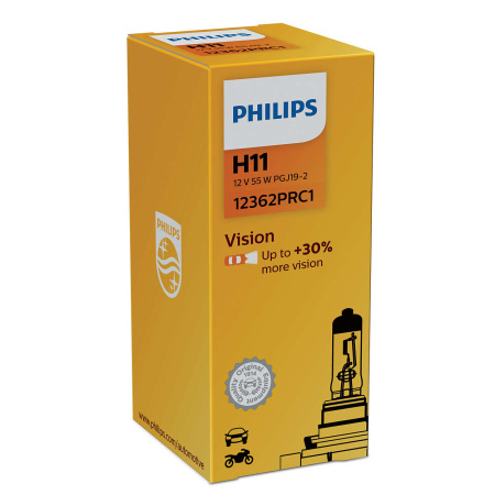 Лампа галогенная H11 PHILIPS 12В, 55Вт 3000-3700К (тёплый белый) PGJ19-2 12362PRC1
