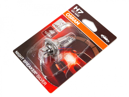 Лампа галогенная H7 OSRAM Night Breaker Silver 12В, 55Вт 3000-3700К (тёплый белый) PX26d 64210NBS