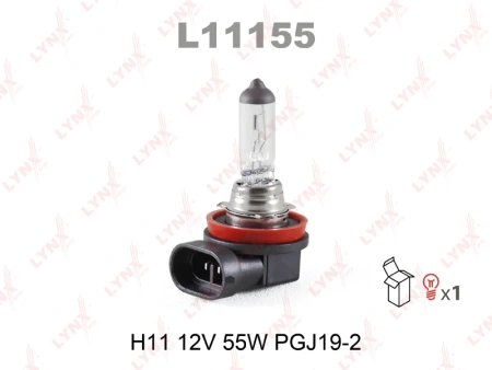 Лампа галогенная H11 LYNXauto 12В, 55Вт 3000-3700К (тёплый белый) PGJ19-2