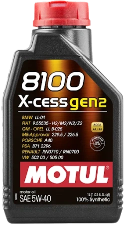 Масло моторное Motul 8100 X-Cess Gen2 5W40, API SN, ACEA A3/B4, 1 л