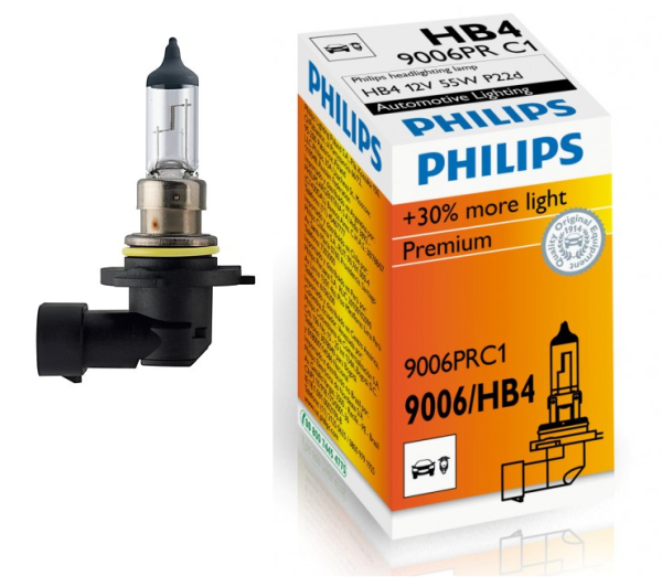 Лампа галогенная HB4 PHILIPS Vision +30% 12В, 55Вт 3000-3700К (тёплый белый) P22d 9006PRC1