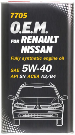 Масло моторное Mannol O.E.M. for Renault Nissan 5W40, API SN/CH-4, ACEA A3/B4, 4 л, металлическая ба MN77054ME