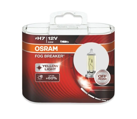 Лампа галогенная H7 OSRAM Fog Breaker +60% (бокс) 12В, 55Вт до 2900К (желтый) PX26d