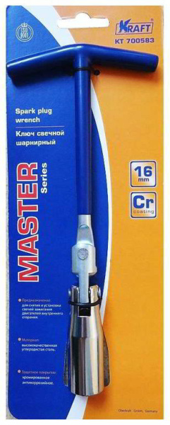 Ключ свечной 16мм KRAFT (с карданом, с резинкой) KT700583
