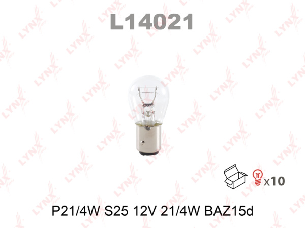 Лампа накаливания P21/4W LYNXauto 12В, 21/4Вт BAZ15d L14021