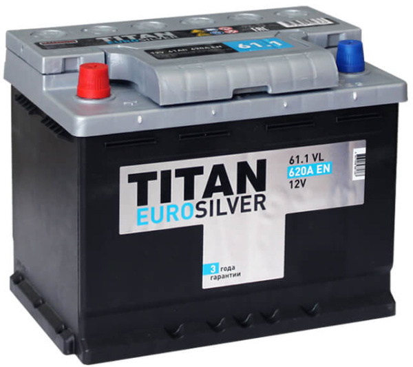 Аккумулятор Tubor TITAN EuroSilver 12В, 61А-ч, 600А, полярность 1 (прямая), L2 [242x175x190 мм] 6CT611VL