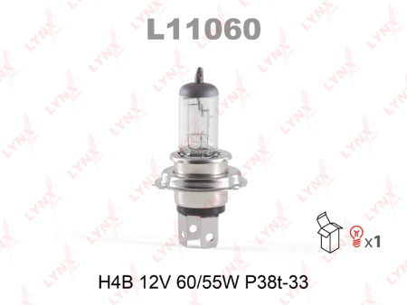 Лампа галогенная H4B LYNXauto 12В, 60/55Вт 3000-3700К (тёплый белый) P38t-33 L11060