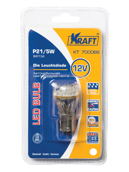 Лампа светодиодная P21/5W KRAFT 12В, 21/5Вт BAY15d KT700066