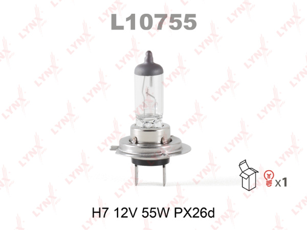 Лампа галогенная H7 LYNXauto 12В, 55Вт 3000-3700К (тёплый белый) PX26d L10755