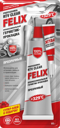 Герметик прокладка силиконовый прозрачный 85гр FELIX +329 °С 411040058