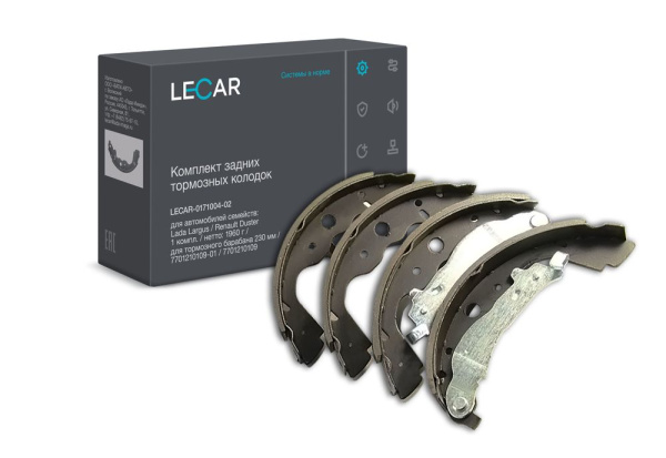 Колодки тормозные барабанные задние LECAR /LADA Largus, Renault Logan барабан d=230мм/ LECAR017100402