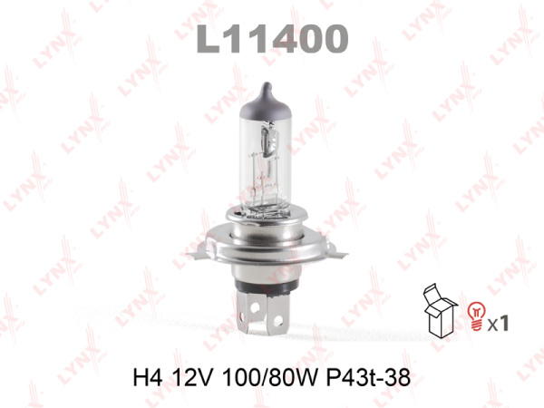 Лампа галогенная H4 LYNX auto 12В, 100/80Вт 3000-3700К (тёплый белый) P43t L11400