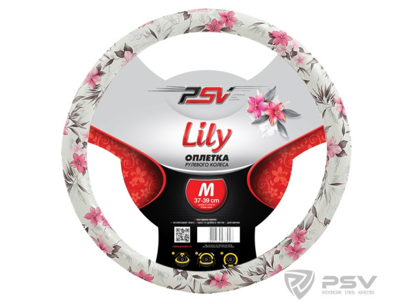 Оплетка руля M PSV Lily цветы бело-розовая 118515