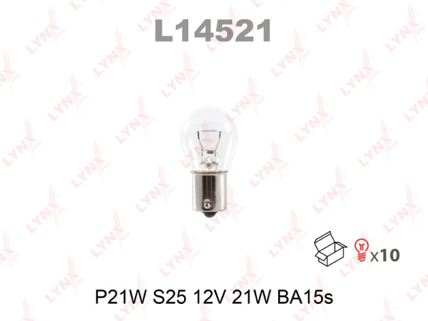 Лампа накаливания P21W LYNXauto 12В, 21Вт BA15s L14521