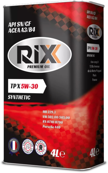 Масло моторное RIXX TP X 5W30, API SN/CF-4, ACEA A3/B4, 4 л RX0012TPX