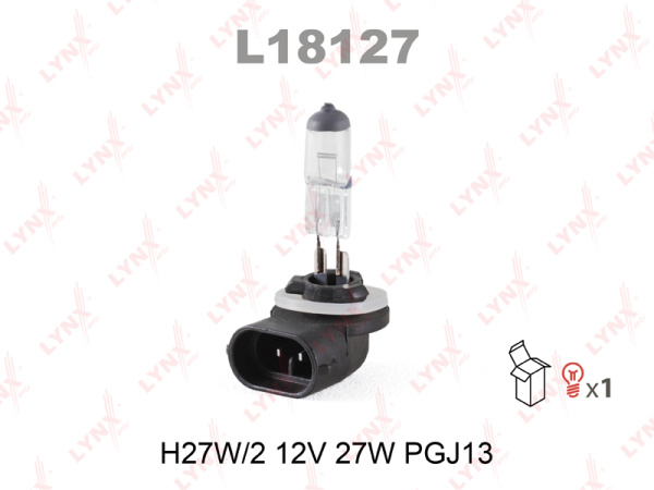 Лампа галогенная H27W/2 LYNXauto 12В, 27Вт 3000-3700К (тёплый белый) PGJ13 L18127
