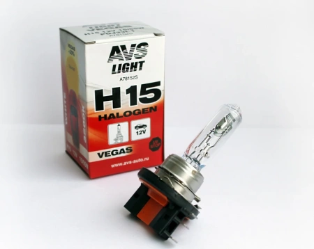 Лампа галогенная H15 AVS Vegas +30% 12В, 15/55Вт 3000-3700К (тёплый белый) 