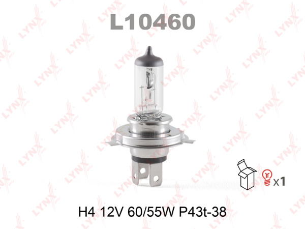 Лампа галогенная H4 LYNXauto 12В, 60/55Вт 3000-3700К (тёплый белый) P43t L10460